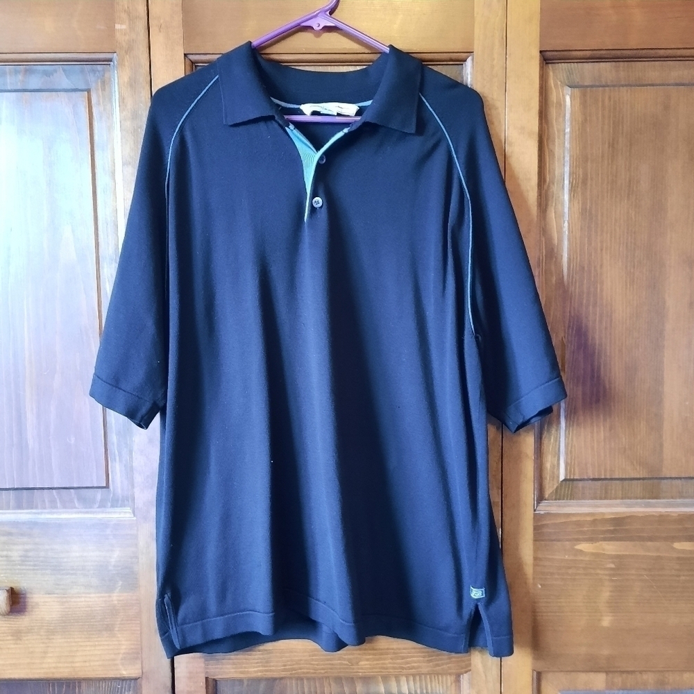 Tommy Bahama silk blend black knit short sleeve polo shirt size large